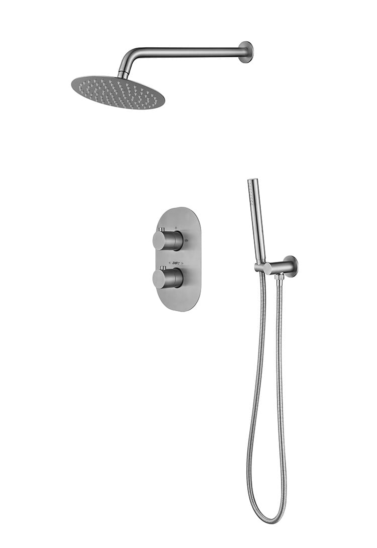 Doucheset inbouw met box thermostaat, muurbevestiging / douchekop 25 cm rond RVS
